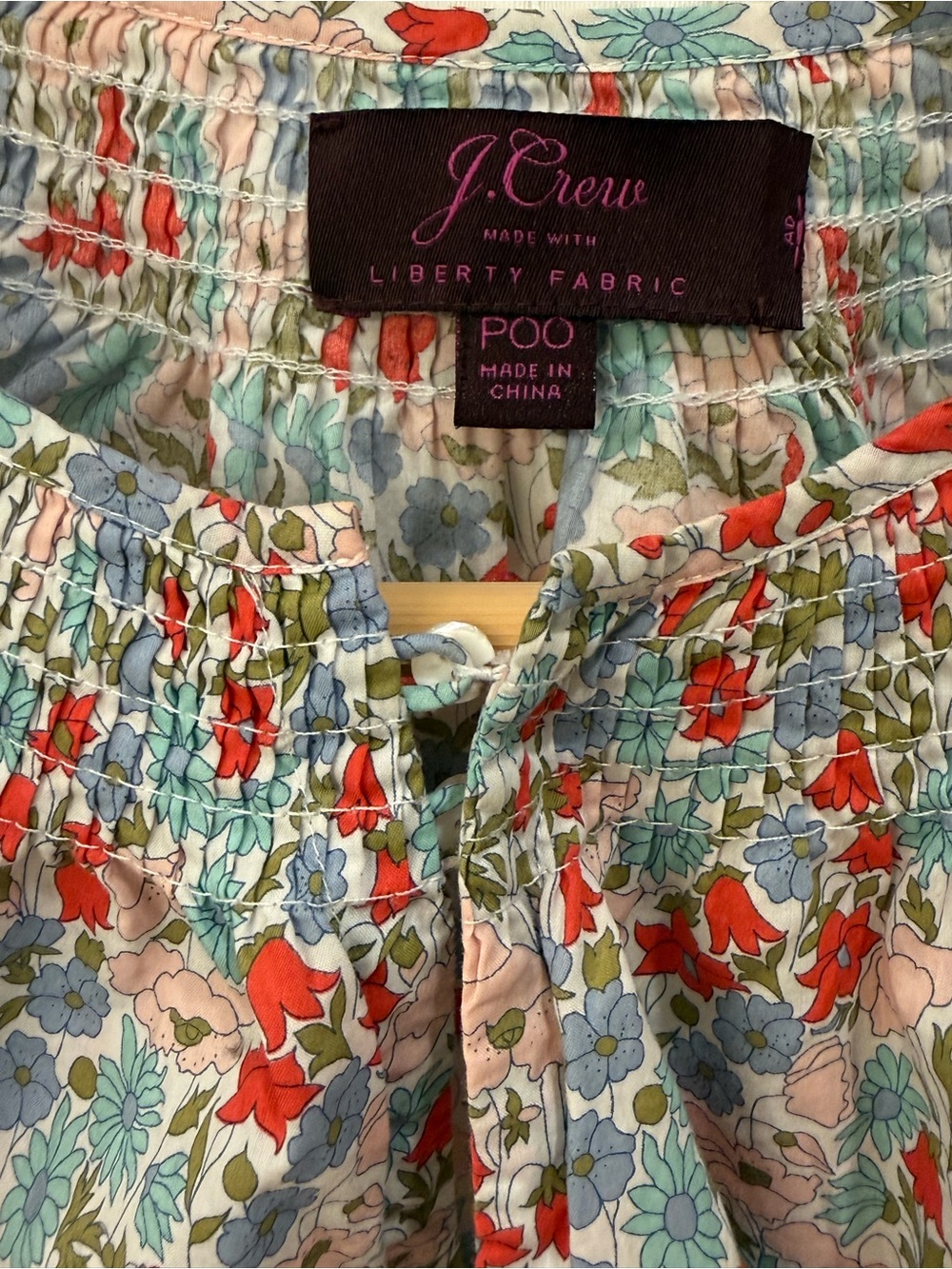 J Crew Floral Smocked Neck Long Sleeve Top - Multi, Size 0P - Picture 3 of 5